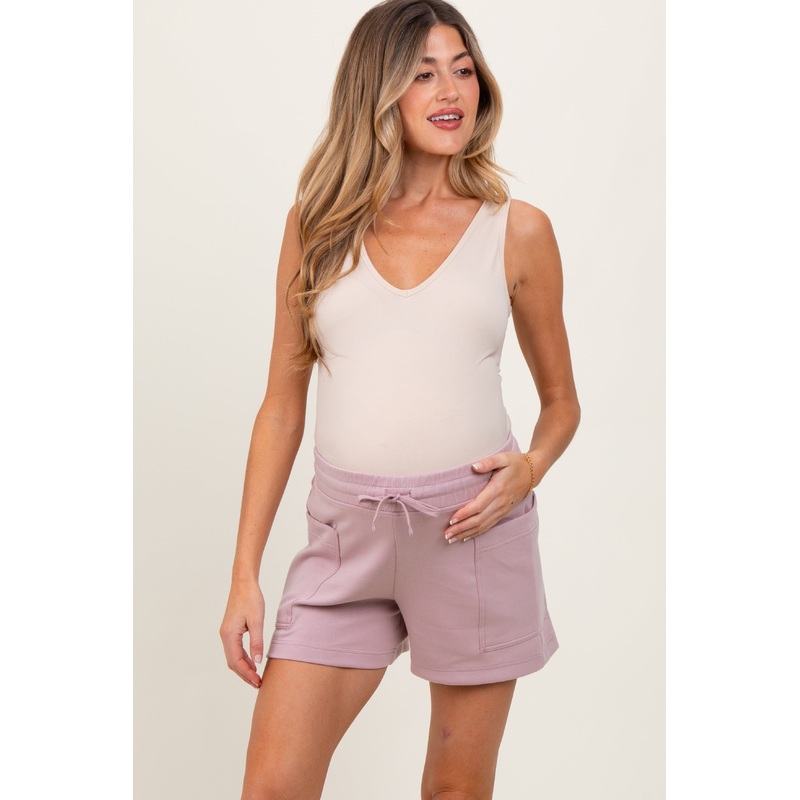 Light Pink Patch Pocket Maternity Shorts