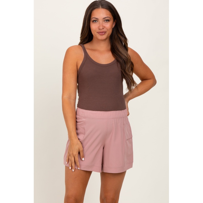 Mauve Elastic Cargo Maternity Shorts