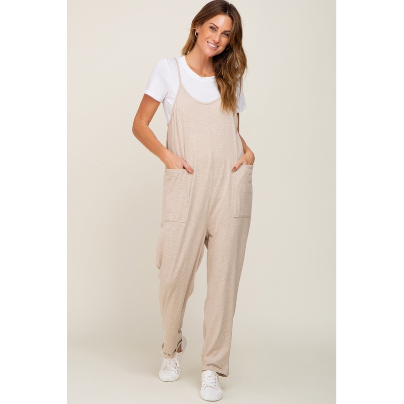 Beige Heathered Front Pocket Jumpsuit