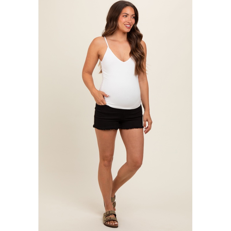 Black Cut Off Maternity Denim Shorts