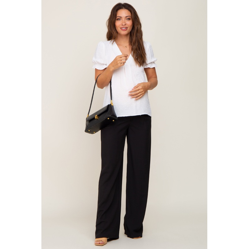 Black Pleated Wide Leg Maternity Dress Pants