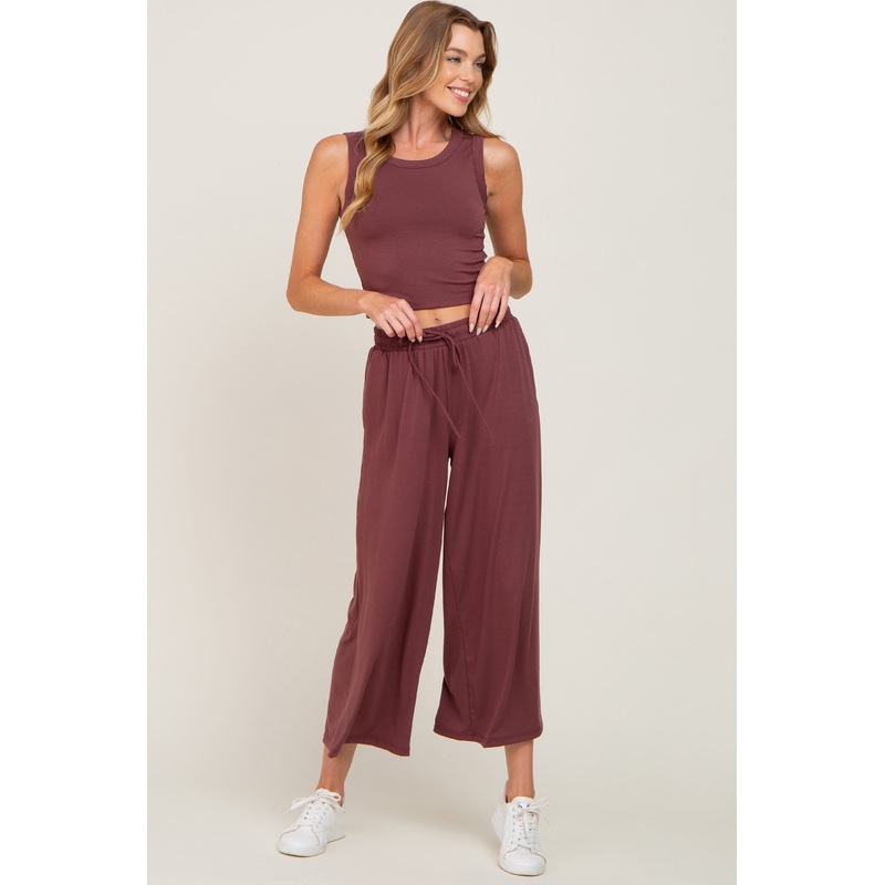 Burgundy Crop Tank Lounge Set