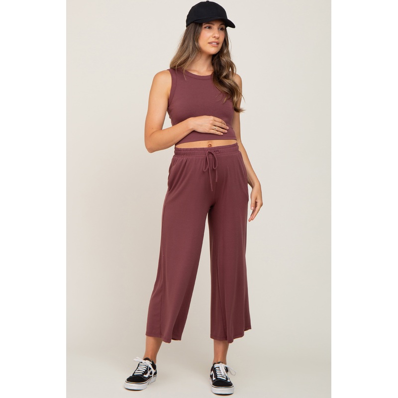 Burgundy Crop Tank Maternity Lounge Set