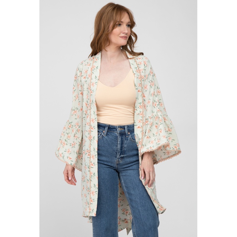 Mint Green Floral Bell Sleeve Cover Up