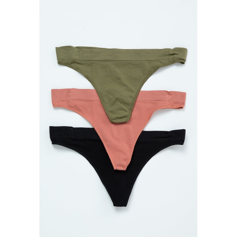 Multi-Color Ribbed Seamless Thong Underwear Set