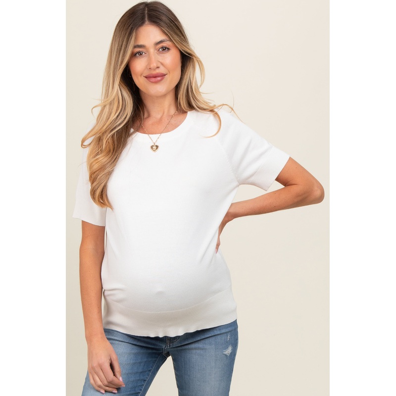 White Short Sleeve Knit Maternity Top