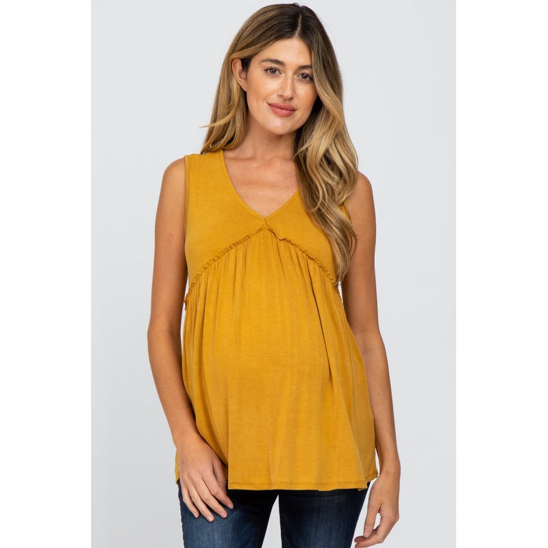 Yellow Sleeveless Babydoll Maternity Tank Top