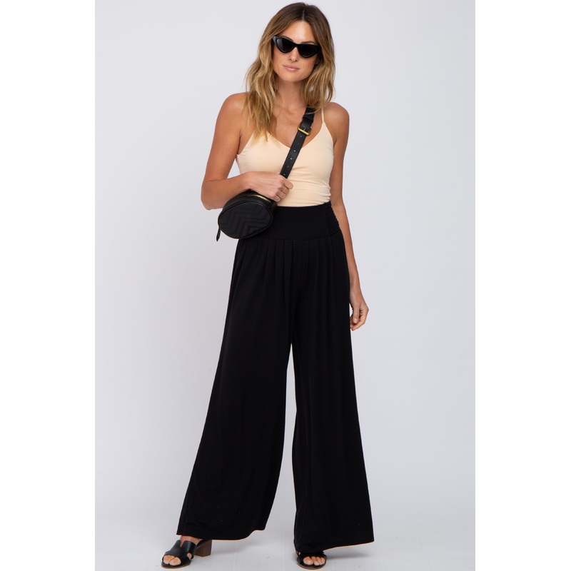 Black Smocked Wide Leg Pants