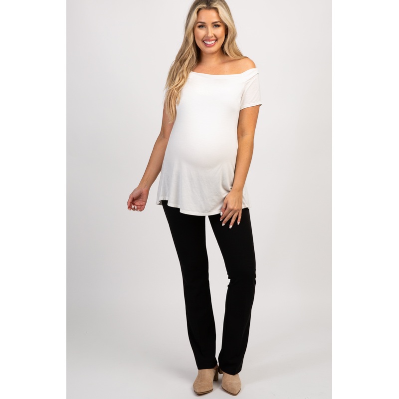 Black Solid Boot Cut Maternity Pants