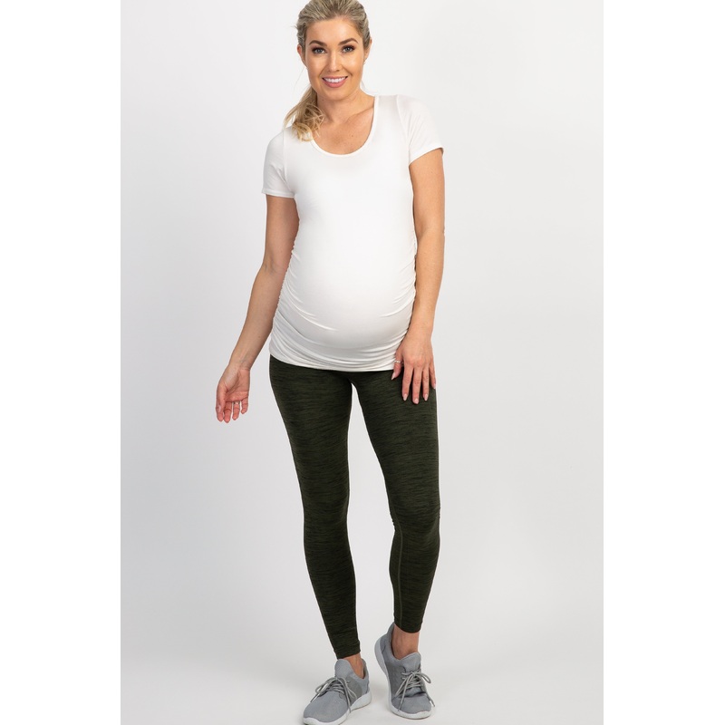 Olive Heathered Active Maternity Leggings