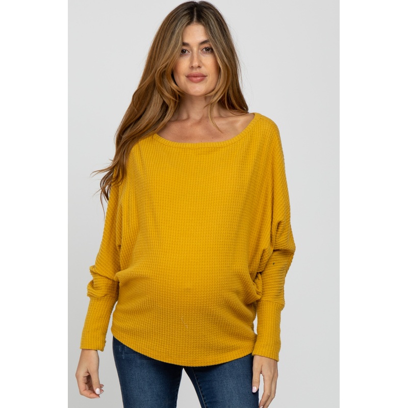 Yellow Waffle Knit Dolman Sleeve Maternity Top