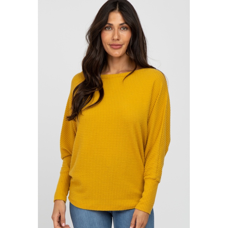 Yellow Waffle Knit Dolman Sleeve Top