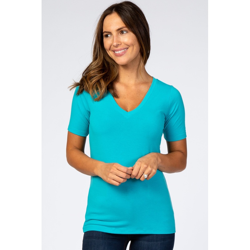 Aqua V-Neck Short Sleeve Basic Top