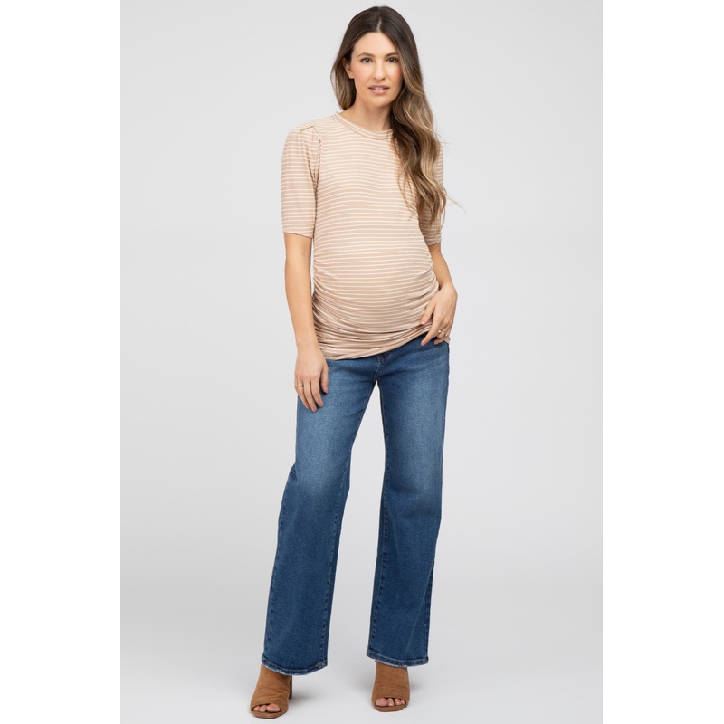 Blue Basic Wide Leg Maternity Jeans