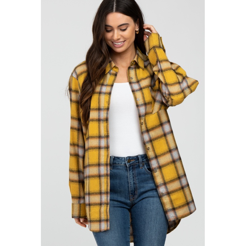 Yellow Plaid Button Down Top