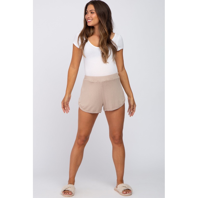 Beige Soft Knit Maternity Lounge Shorts