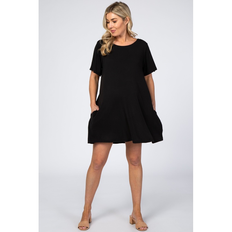 Black Crisscross Back Maternity Dress