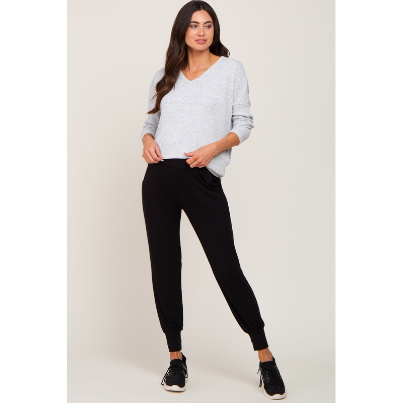 Black Foldover Maternity Joggers