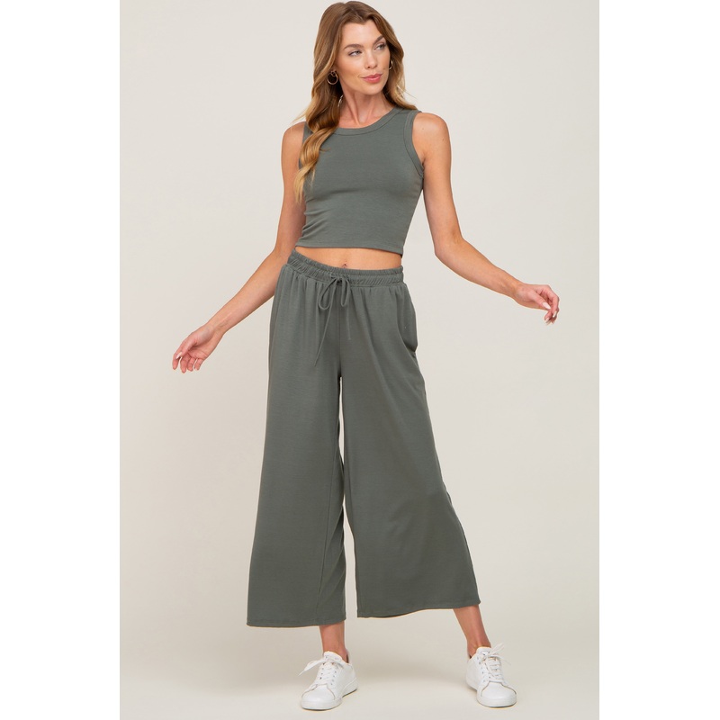 Olive Crop Tank Lounge Set
