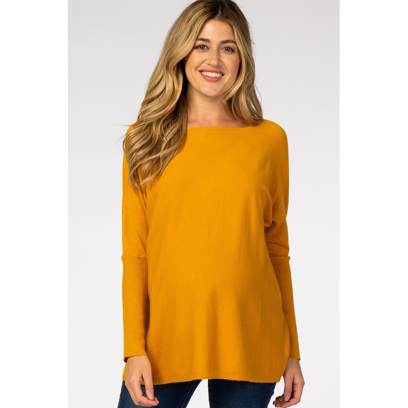 Yellow Soft Knit Boatneck Dolman Sleeve Maternity Sweater