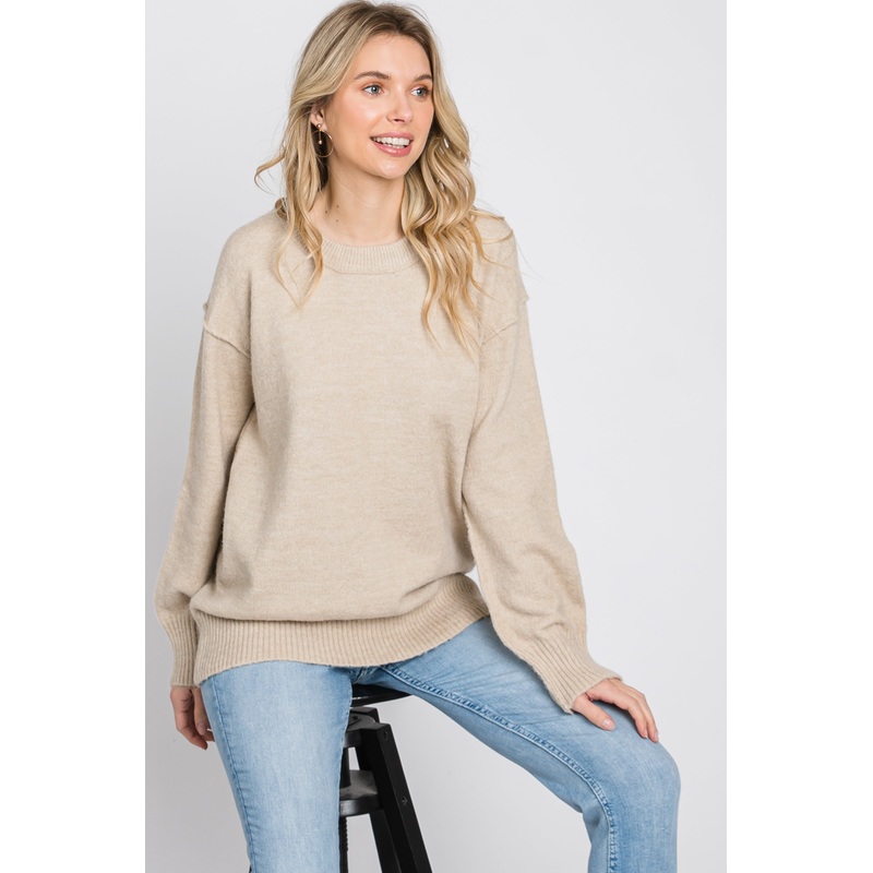 Beige Exposed Seam Sweater