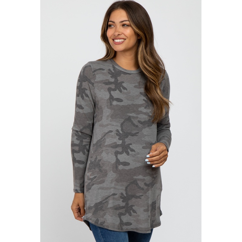Charcoal Camo Soft Knit Long Sleeve Maternity Top