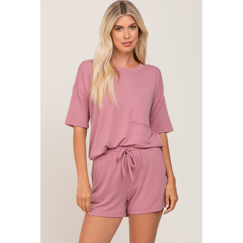 Mauve Pocket Front Pajama Short Set