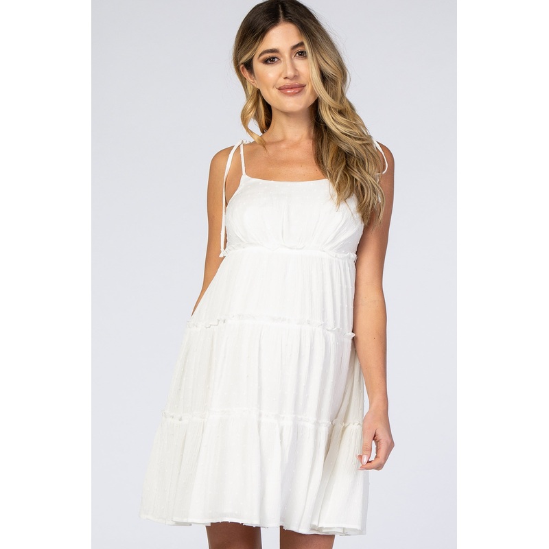 White Polka Dot Tie Strap Maternity Dress