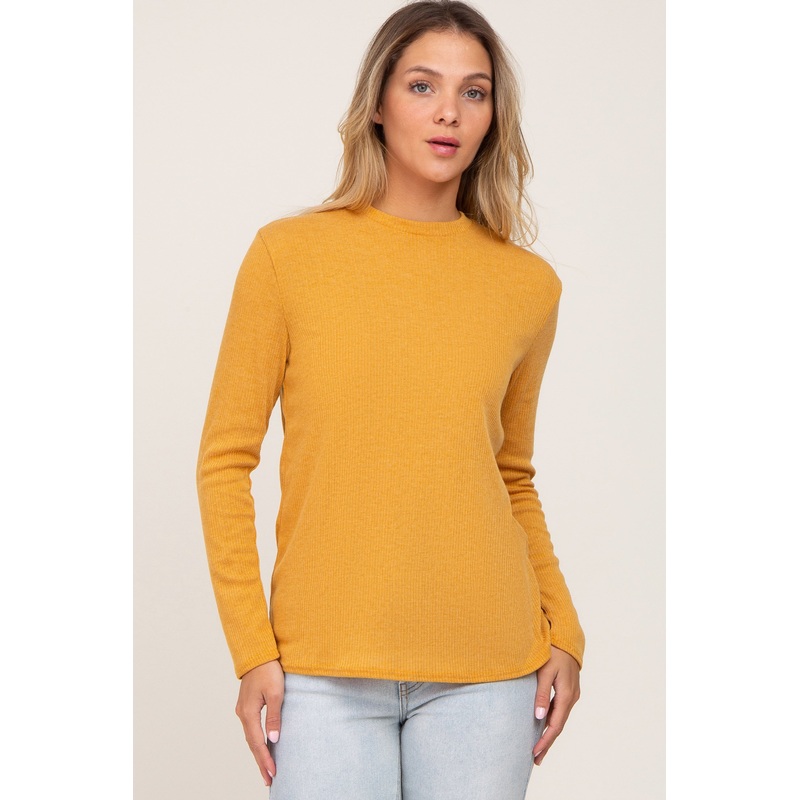 Yellow Basic Ribbed Long Sleeve Top