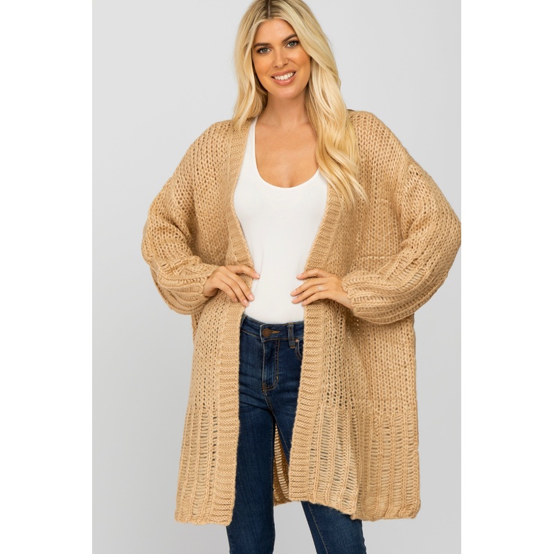 Beige Open Knit Cardigan Sweater