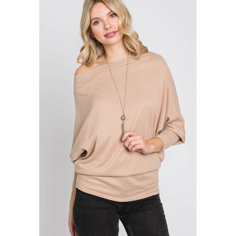 Beige Soft Knit Off Shoulder Top