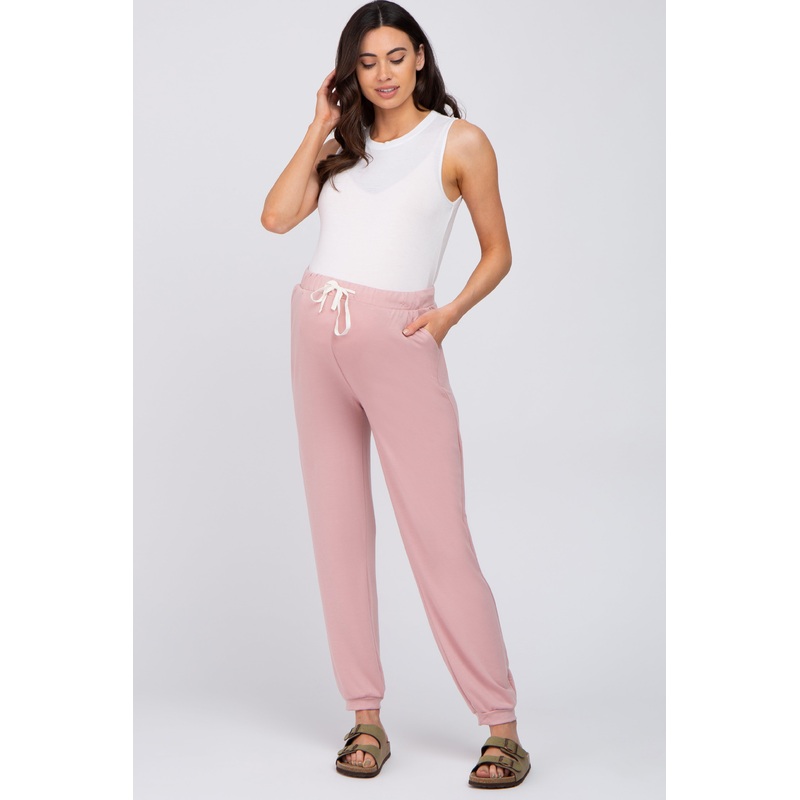 Mauve Contrast Maternity Jogger Pants