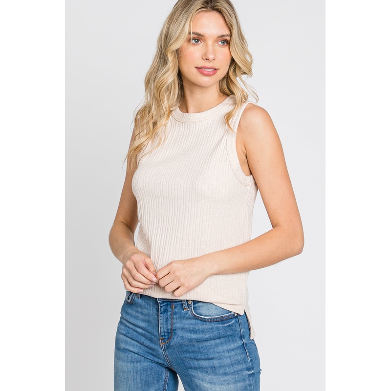 White Ribbed Sleeveless Top