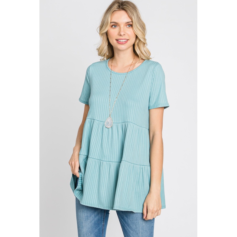 Aqua Ribbed Tiered Top