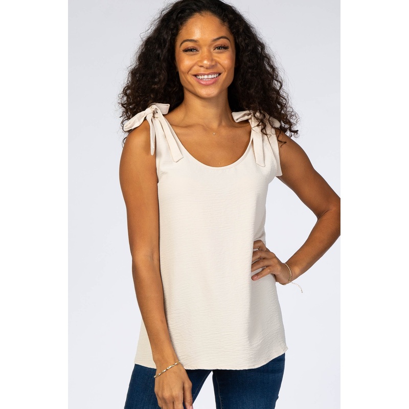 Beige Knot Accent Sleeveless Top