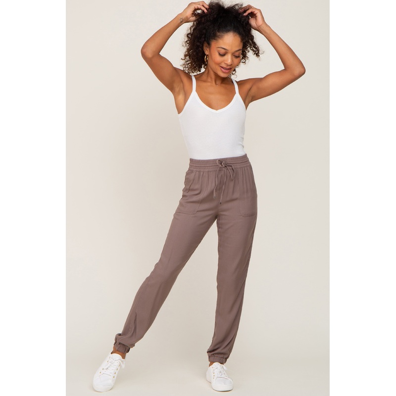 Mocha Drawstring Tapered Jogger Pants