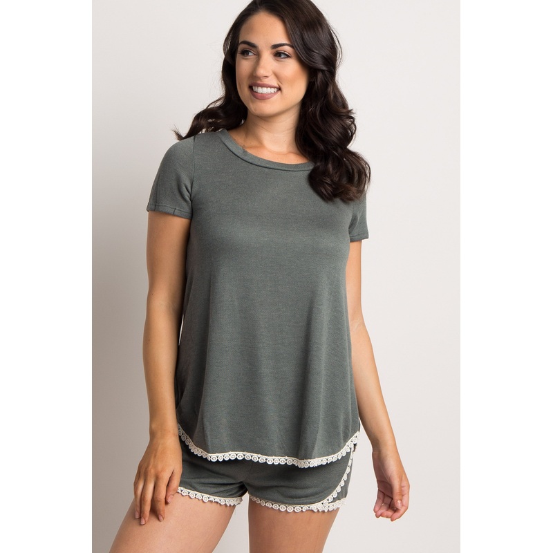 PinkBlush Olive Crochet Trim Short Pajama Set
