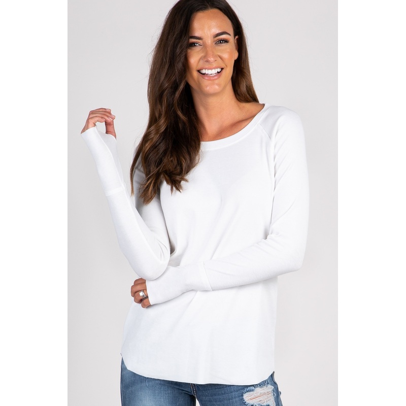 White Solid Ribbed Long Sleeve Top