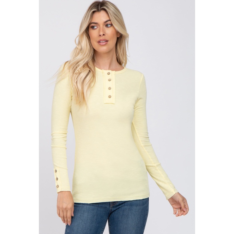 Yellow Henley Long Sleeve Top