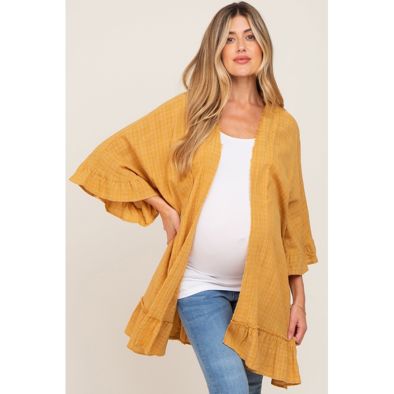 Yellow Plaid Gathered Hem Maternity Cover Up