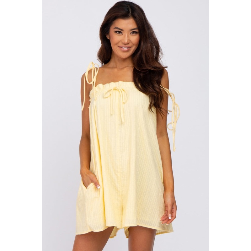 Yellow Shoulder Tie Ruffle Square Neck Romper