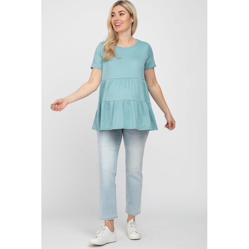 Aqua Ribbed Tiered Maternity Top