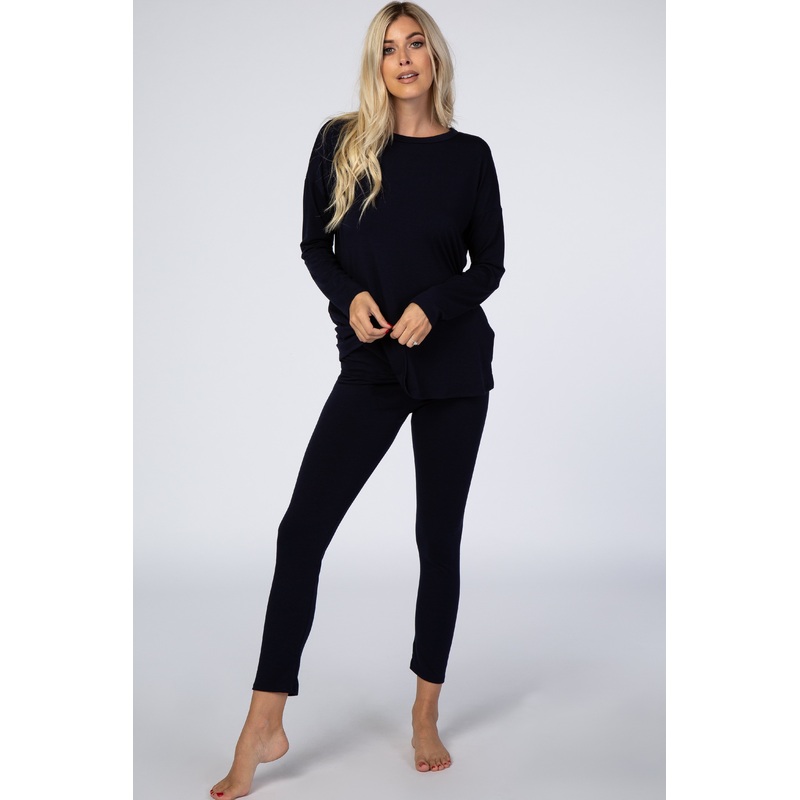 Navy Basic Long Sleeve Pajama Set