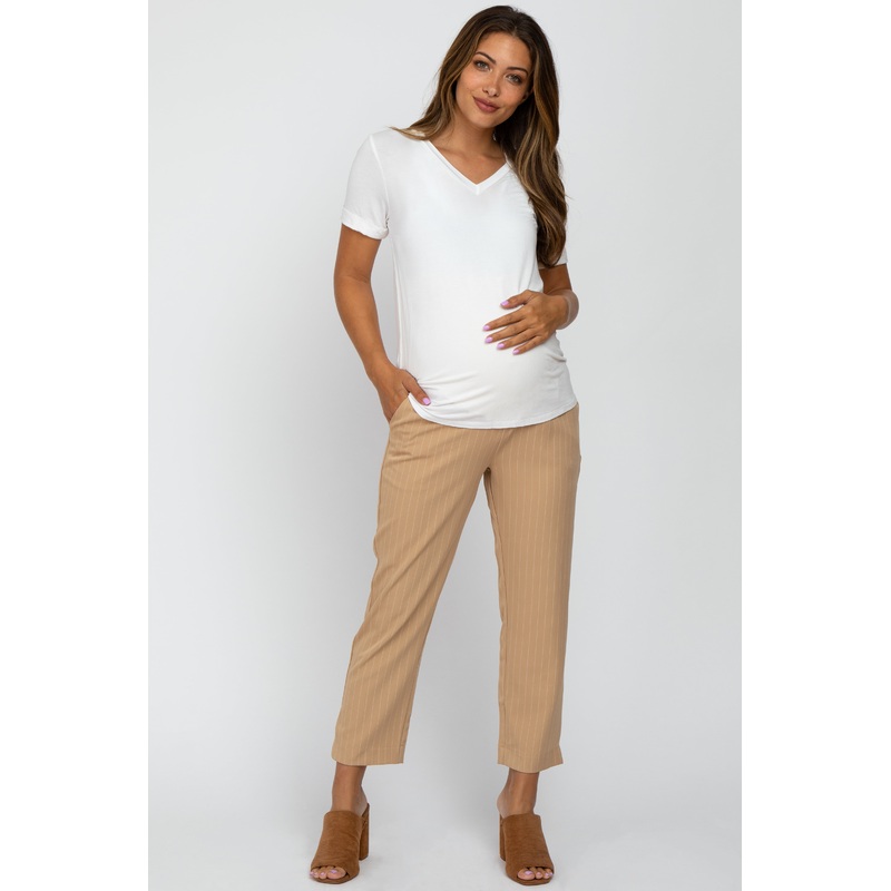 Taupe Pinstripe Maternity Pants