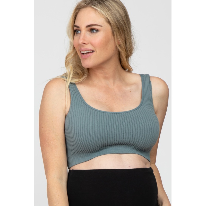 Teal Ribbed Scoop Neck Seamless Maternity Sports Bra