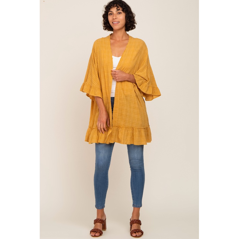Yellow Plaid Gathered Hem Cover Up