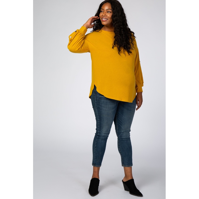 Yellow Soft Brushed Button Long Sleeve Maternity Plus Top