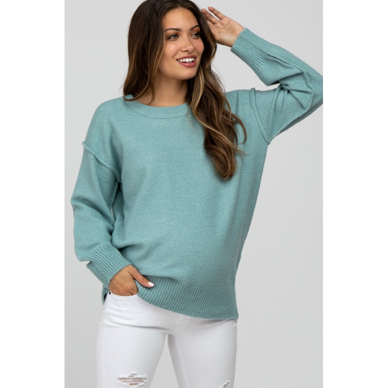 Aqua Exposed Seam Maternity Sweater