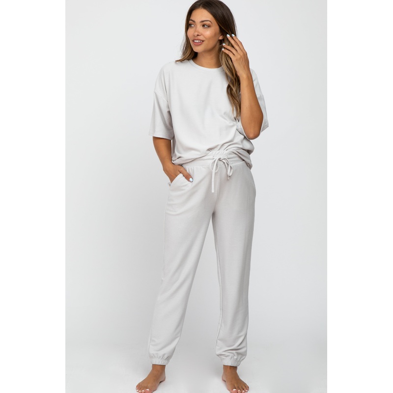 Beige Jogger Maternity Lounge Set