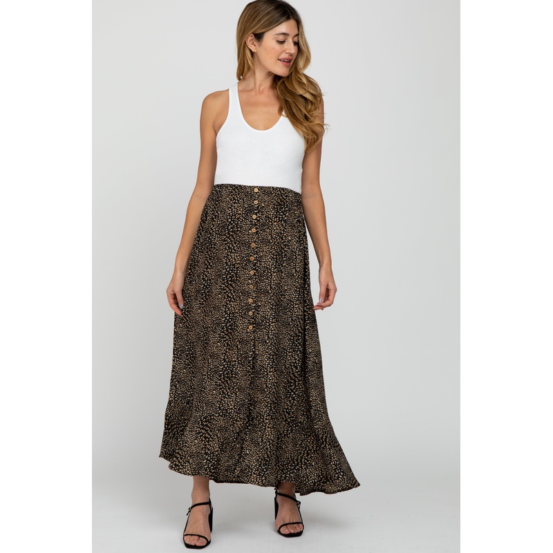 Black Animal Print Maternity Maxi Skirt
